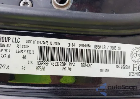 2014 Ram 1500 St from USA, damaged, VIN 1C6RR6FT4ES312584